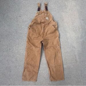Carhartt R01 BRN Brown Duck Canvas Bib Overalls Double Knee Size 40 × 36